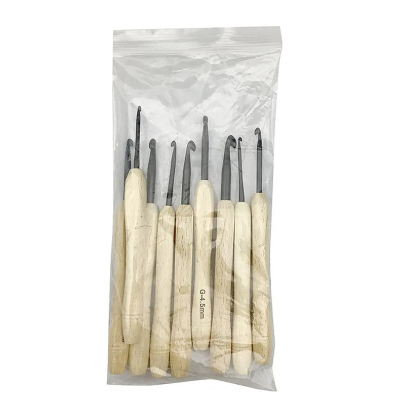 Wooden Handle Crochet Hooks 9 Pcs
