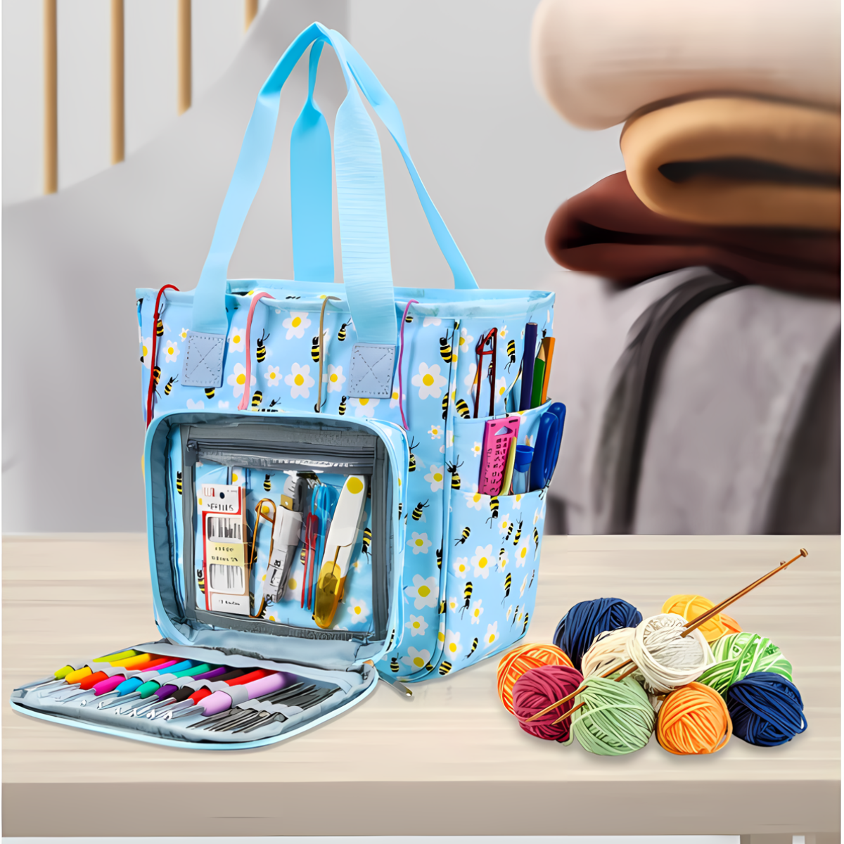 Multifunctional Knitting Tote Bag: Yarn Storage Organizer