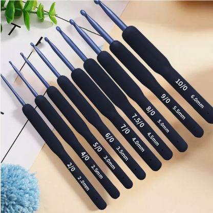 9 Pcs Blue Crochet Hook Set with Soft Handle