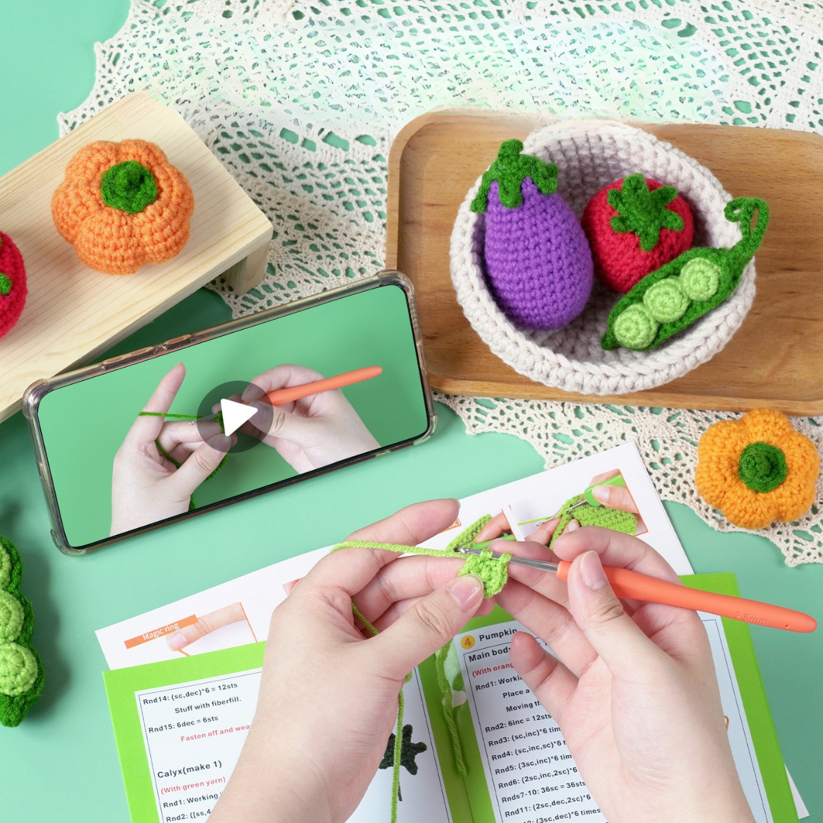Crochet Vegetables with Basket Kit