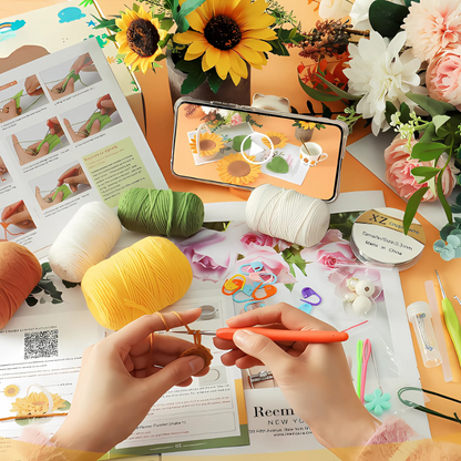 Sunflower Pot Crochet Kit with 5pcs Coasters