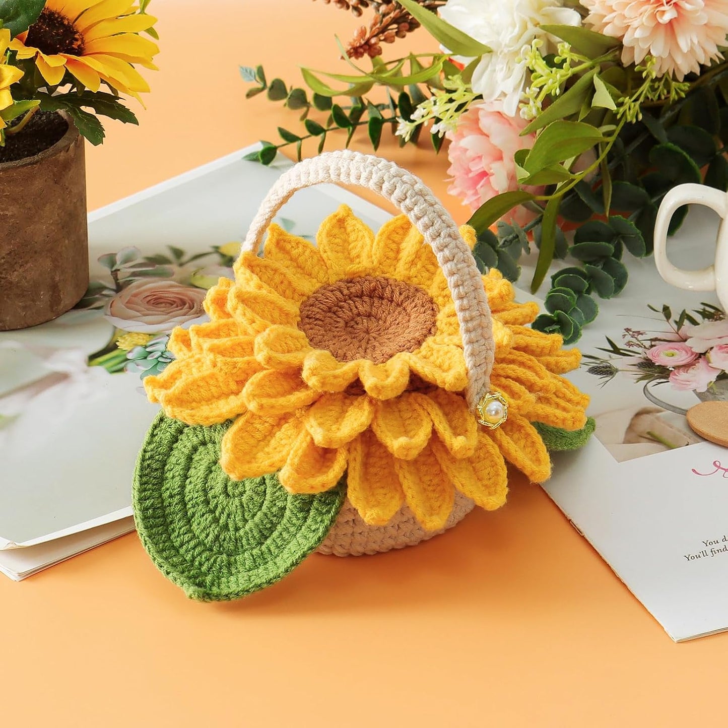 Sunflower Pot Crochet Kit with 5pcs Coasters