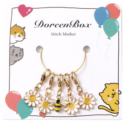 Enamel Flower & Bee Stitch Marker Set 5Pcs