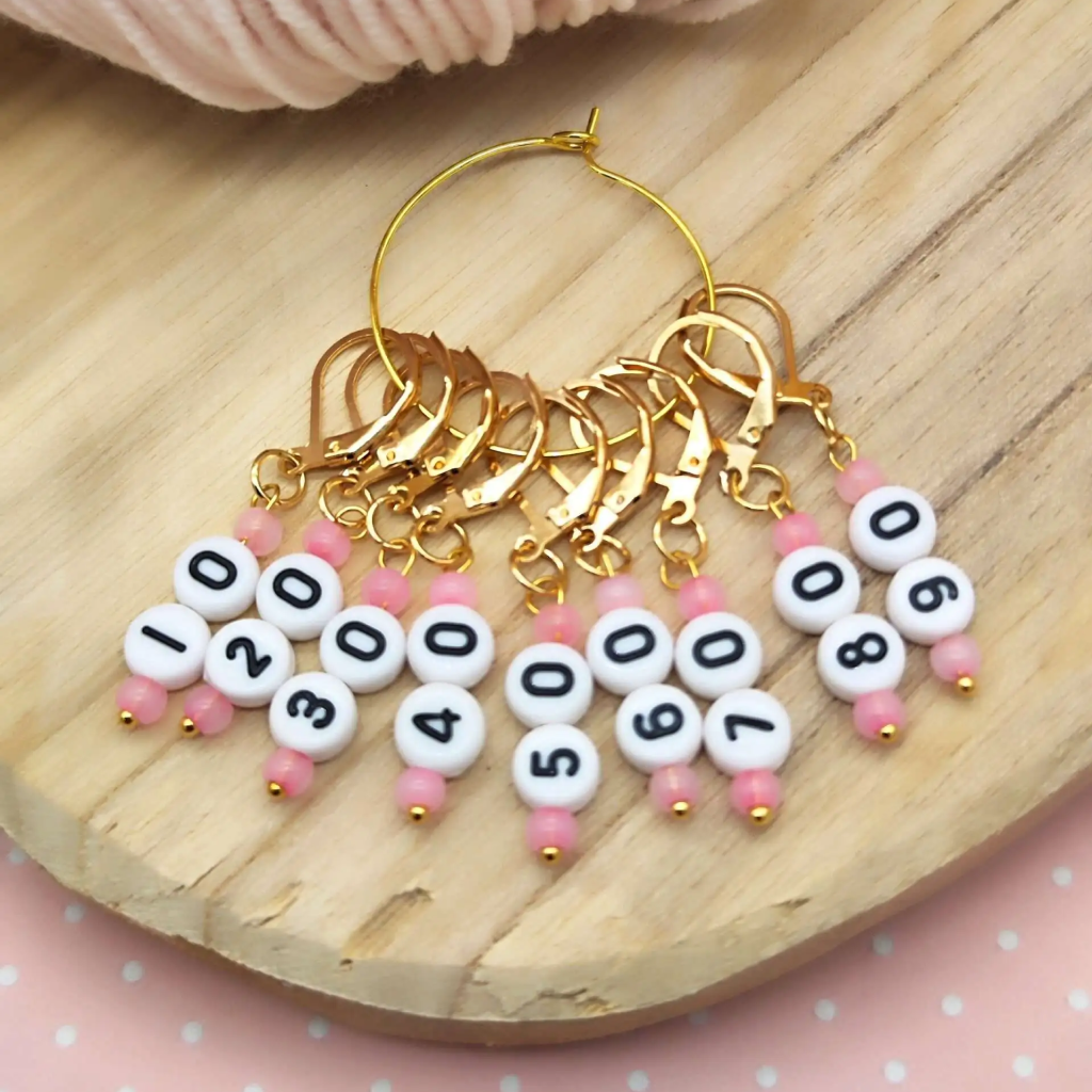 Acrylic Numbered (10-90) Stitch Marker Set 9Pcs