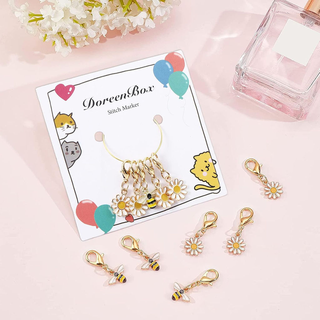 Enamel Flower & Bee Stitch Marker Set 5Pcs