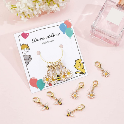 Enamel Flower & Bee Stitch Marker Set 5Pcs