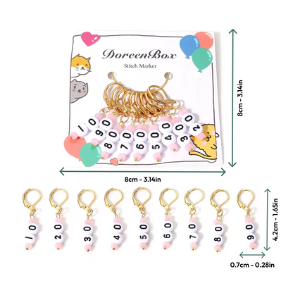 Acrylic Numbered (10-90) Stitch Marker Set 9Pcs
