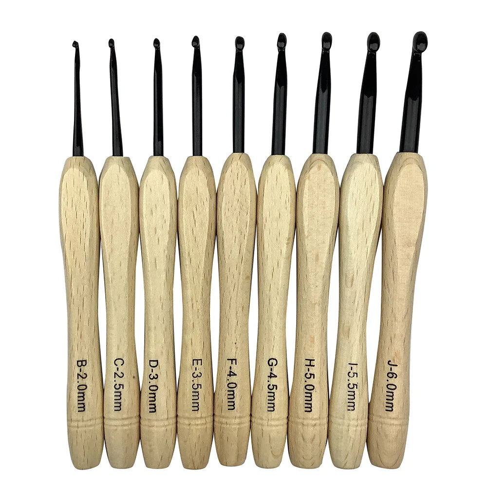 Wooden Handle Crochet Hooks 9 Pcs